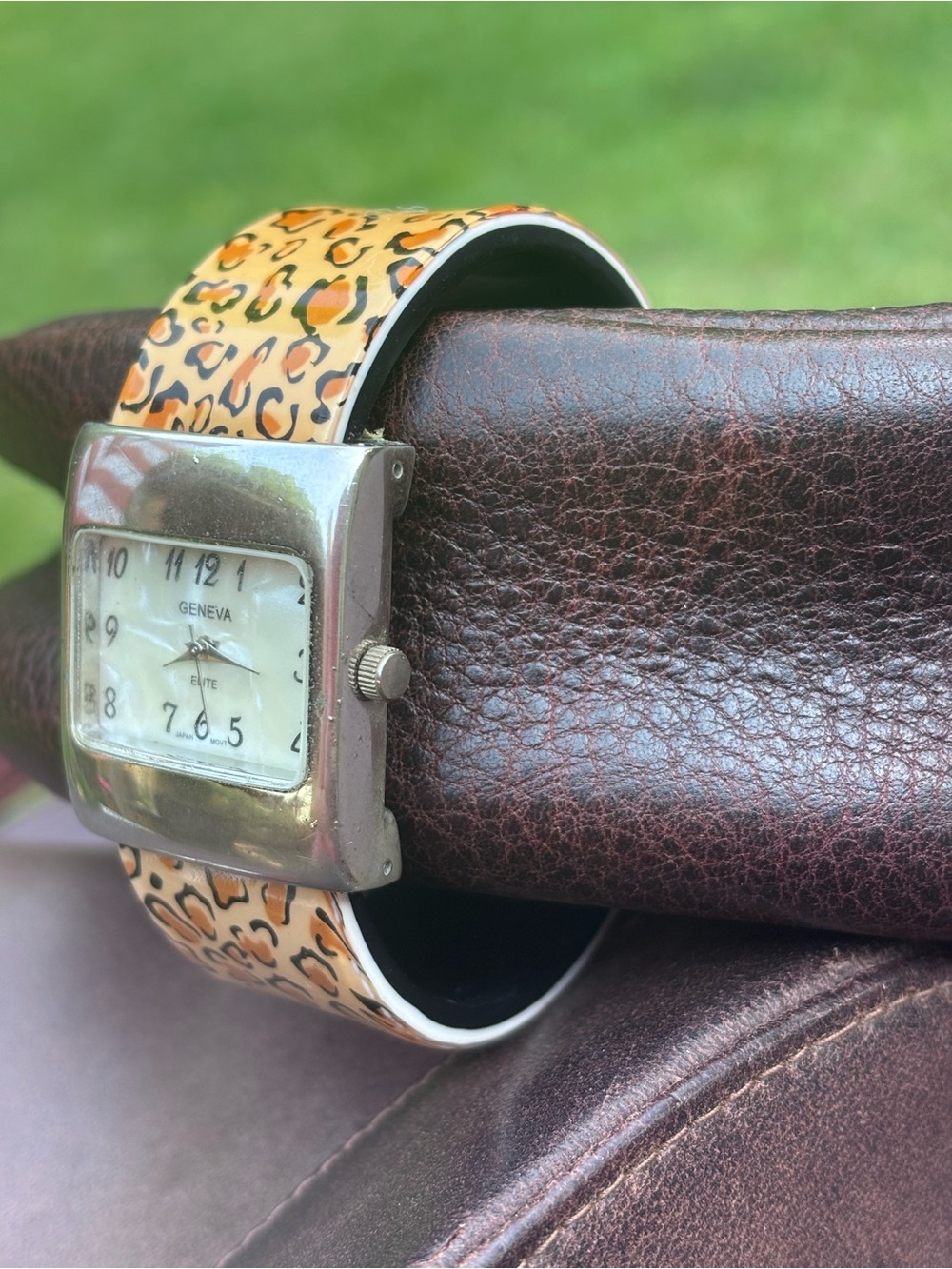 Geneva Leopard Print Bangle Watch - Orange & Black